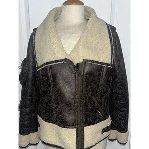 MO Members Only Brown Faux Fur & Leather Motorcycle Jacket SIZE XL Womens EUC